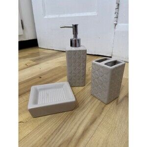 Gray Ceramic Bathroom Accessory Set with Soap Pump